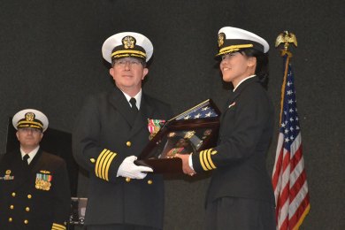 Dr. Jeff Garcia, retired as a Navy Captain on Jan. 21 in the Lemoore Civic Auditorium. 